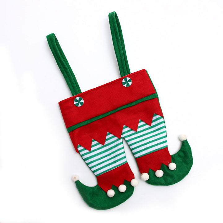 Elf Christmas Gift Bag with Pom-Pom Candy Cane Trim