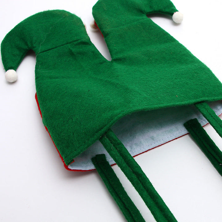Elf Christmas Gift Bag with Pom-Pom Candy Cane Trim