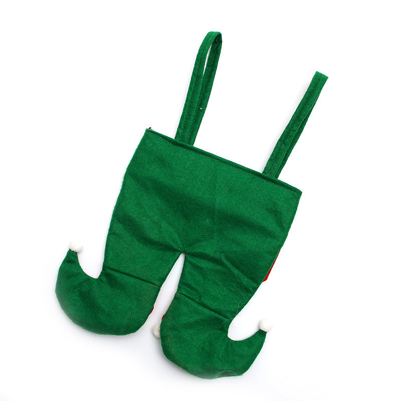 Elf Christmas Gift Bag with Pom-Pom Candy Cane Trim