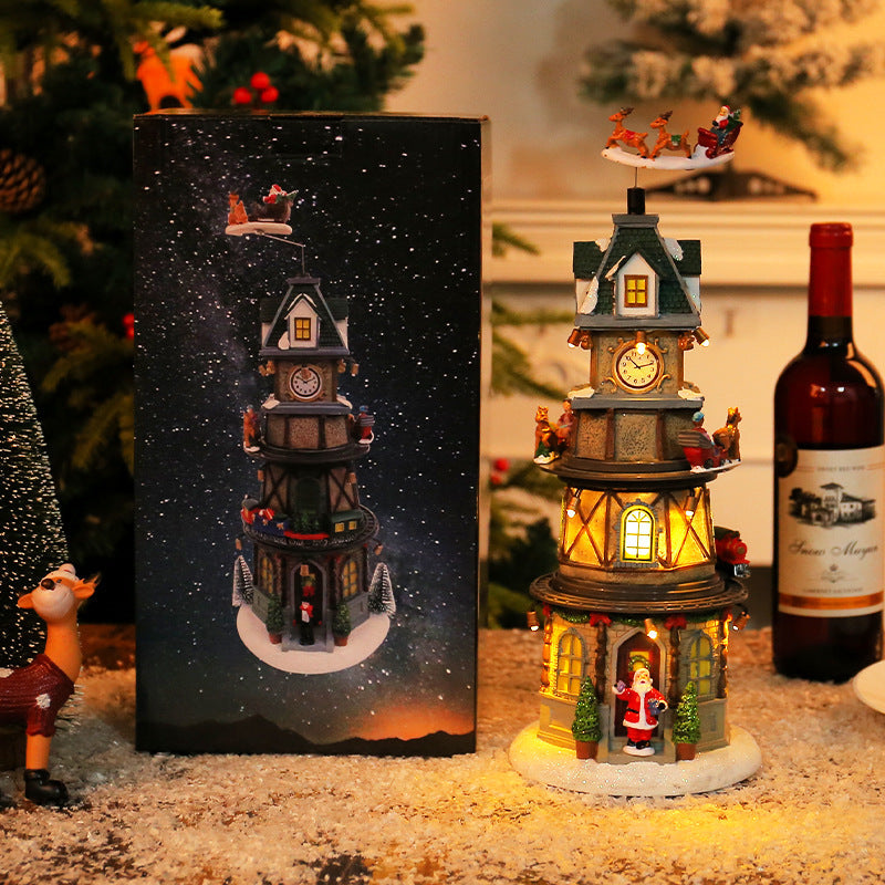 Christmas Rotating Music Box With Glowing Holiday Tower