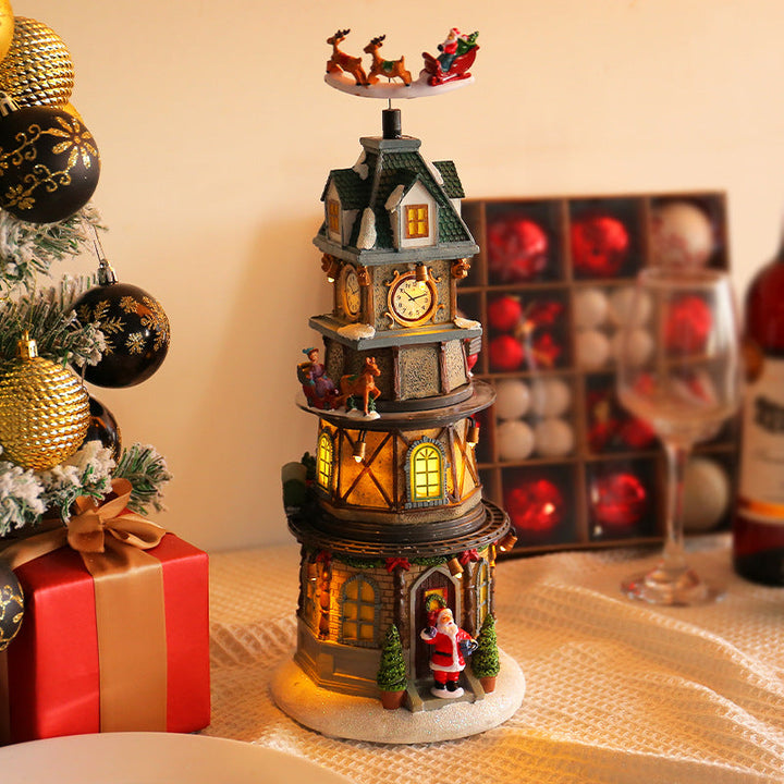 Christmas Rotating Music Box With Glowing Holiday Tower