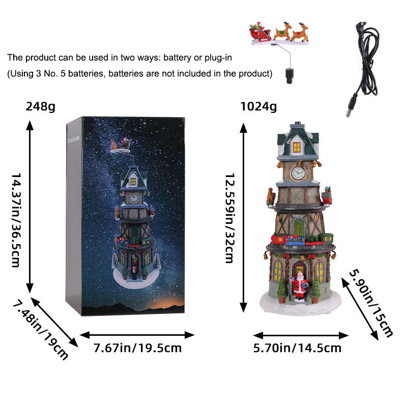 Christmas Rotating Music Box With Glowing Holiday Tower