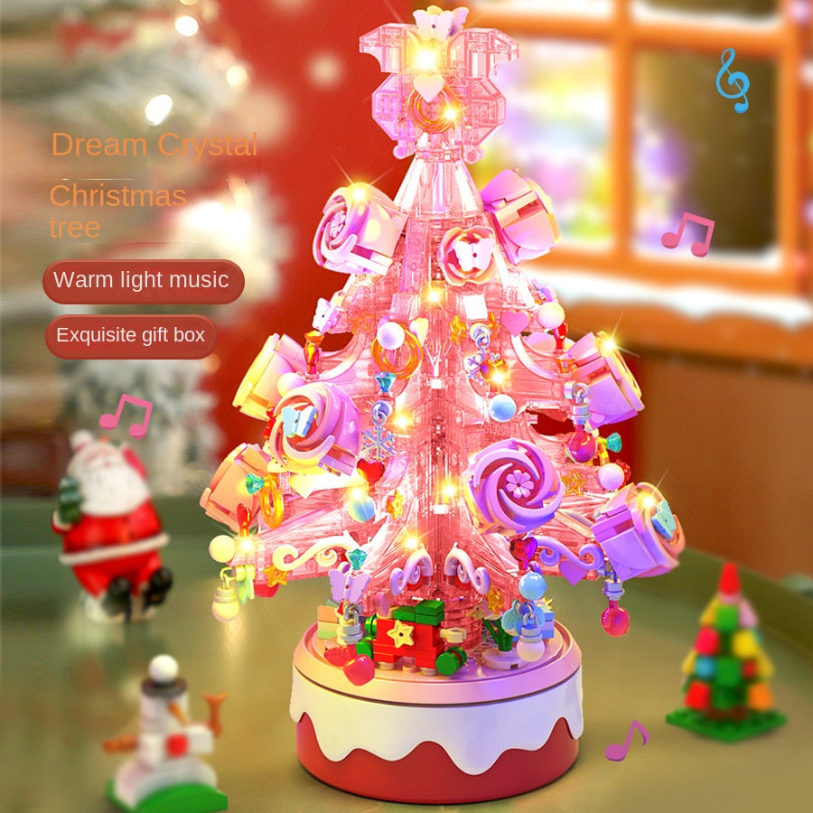Christmas Building-Block Music Box With Rotating Tree