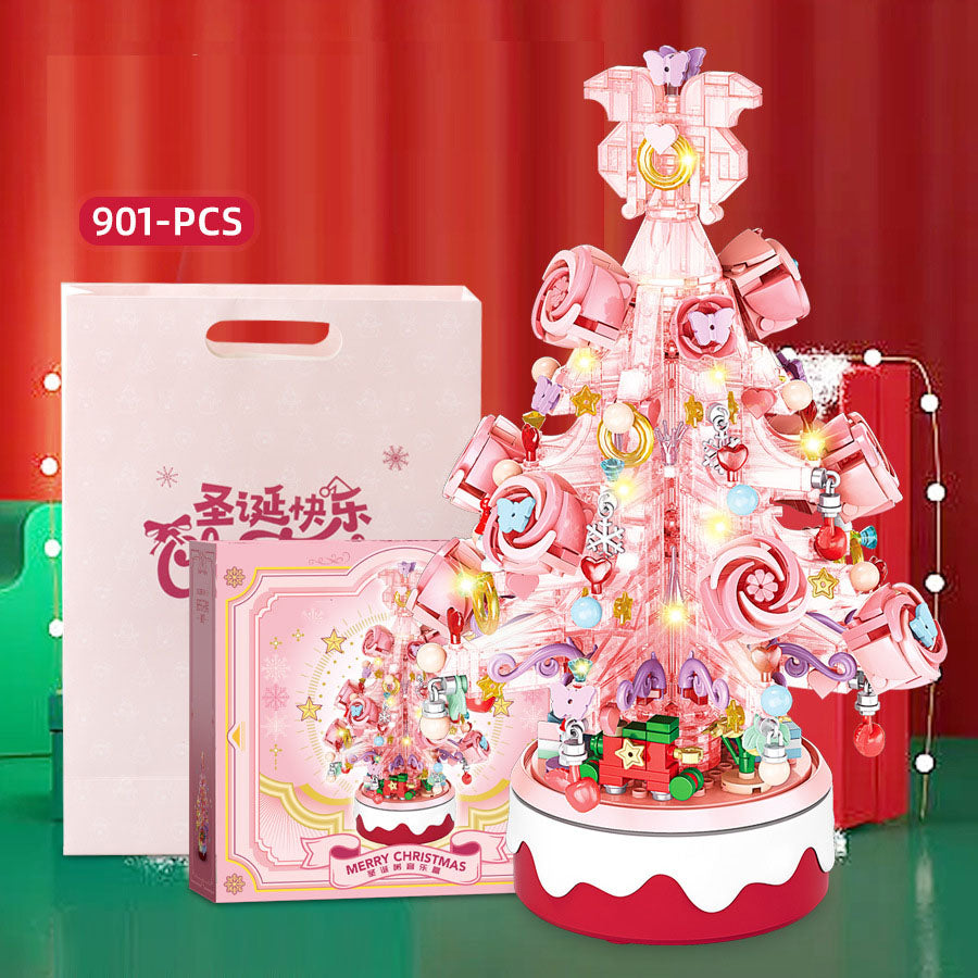 Christmas Building-Block Music Box With Rotating Tree