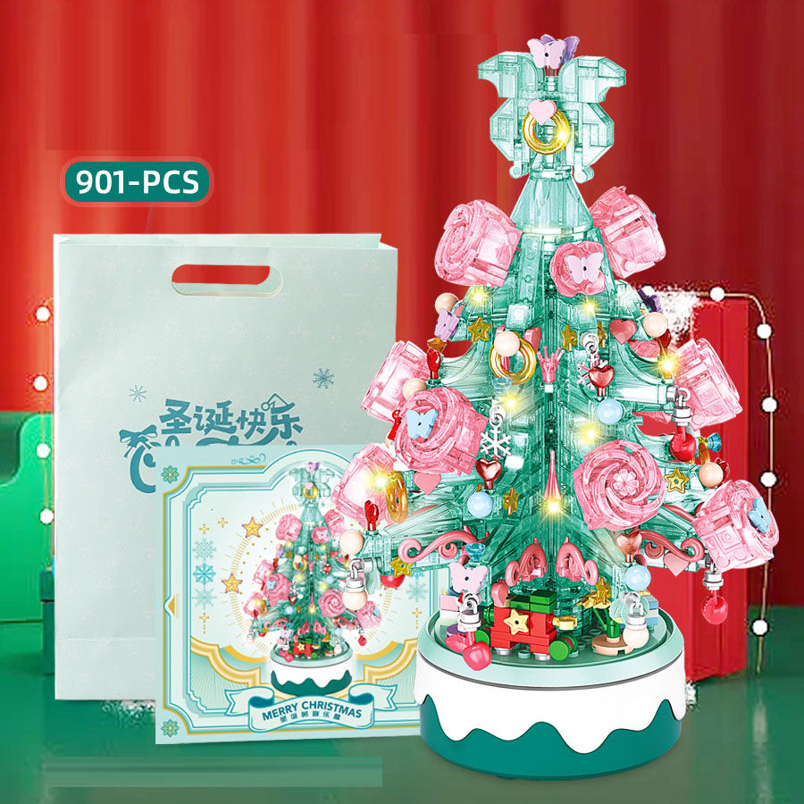 Christmas Building-Block Music Box With Rotating Tree