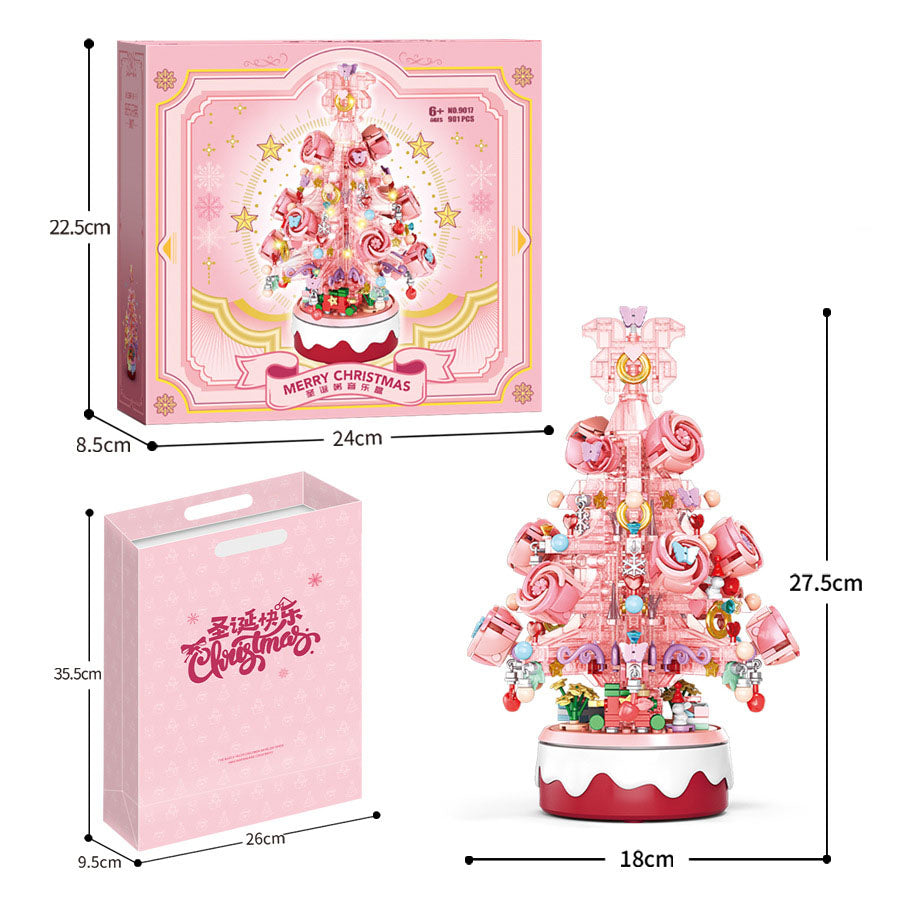 Christmas Building-Block Music Box With Rotating Tree