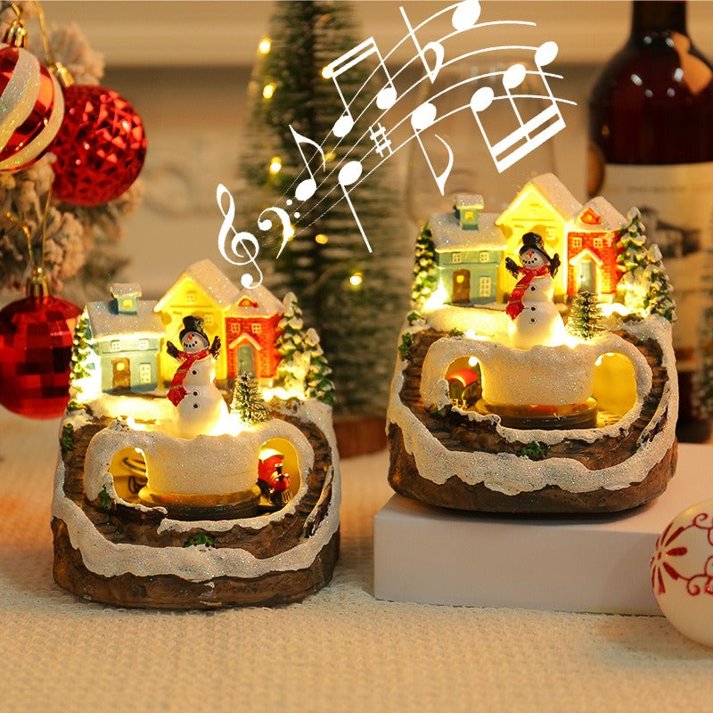 Christmas Village Music Box With Moving Train Lights