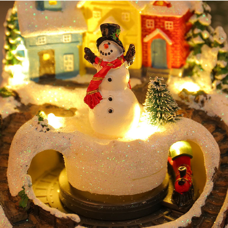 Christmas Village Music Box With Moving Train Lights