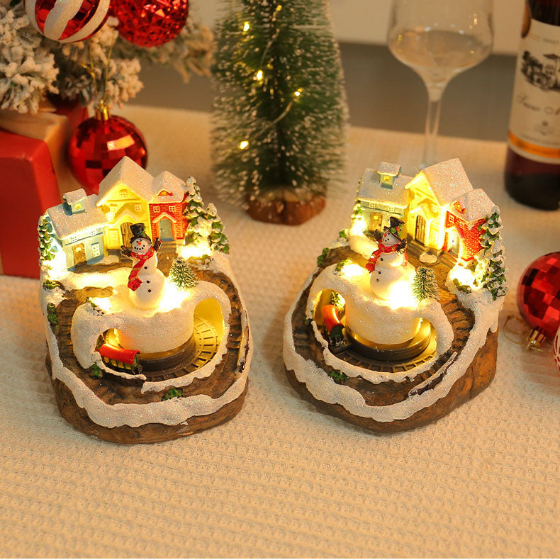 Christmas Village Music Box With Moving Train Lights