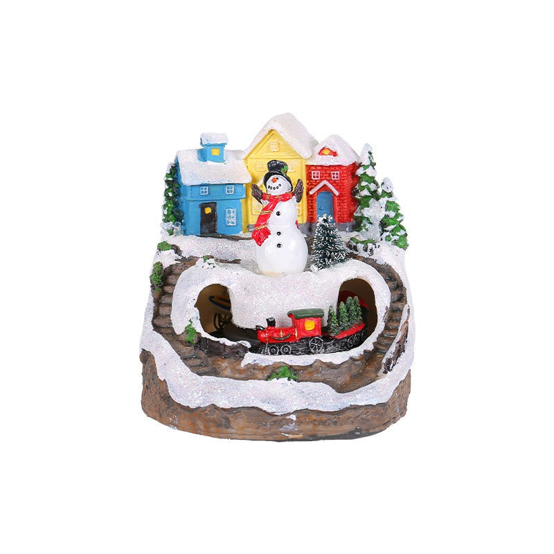 Christmas Village Music Box With Moving Train Lights