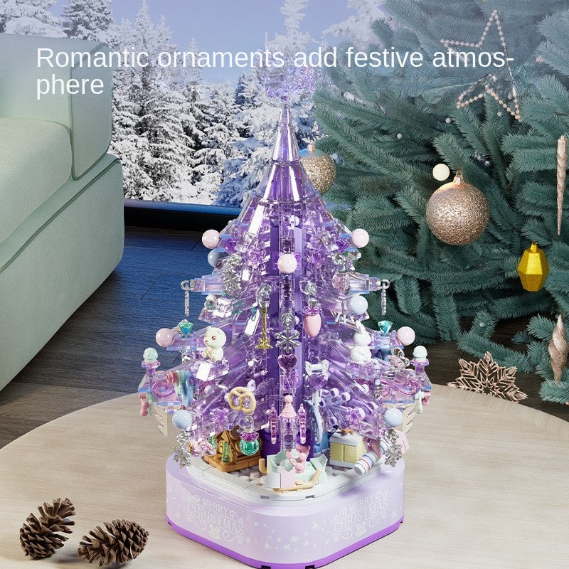 Purple Crystal Christmas Tree Music Box Decoration