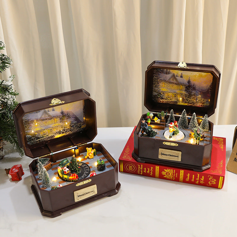 Rotating Christmas Music Box With Glowing Winter Scene