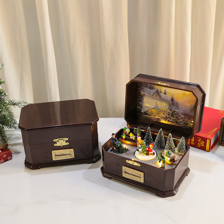 Rotating Christmas Music Box With Glowing Winter Scene