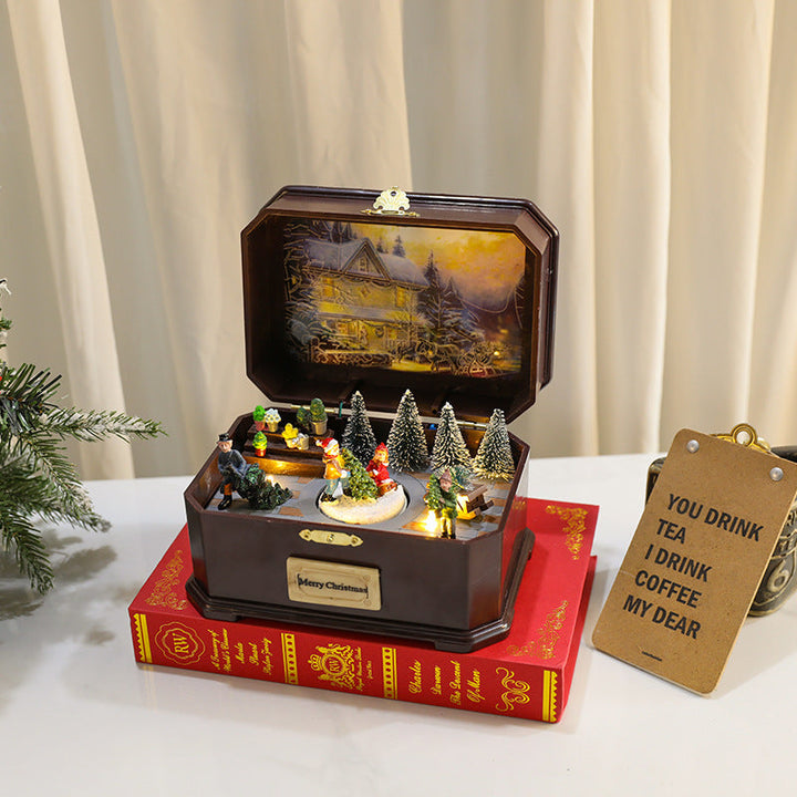 Rotating Christmas Music Box With Glowing Winter Scene