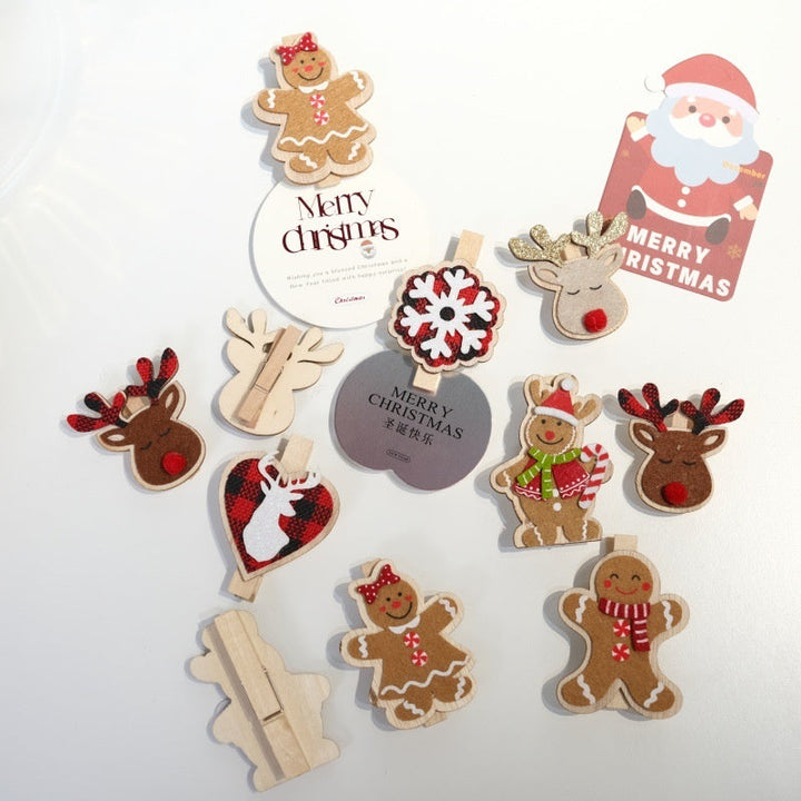 Christmas Wooden Clips for Gift Wrapping & Tree Decor