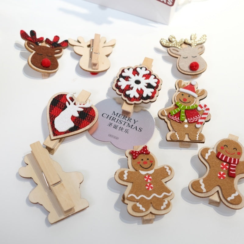 Christmas Wooden Clips for Gift Wrapping & Tree Decor