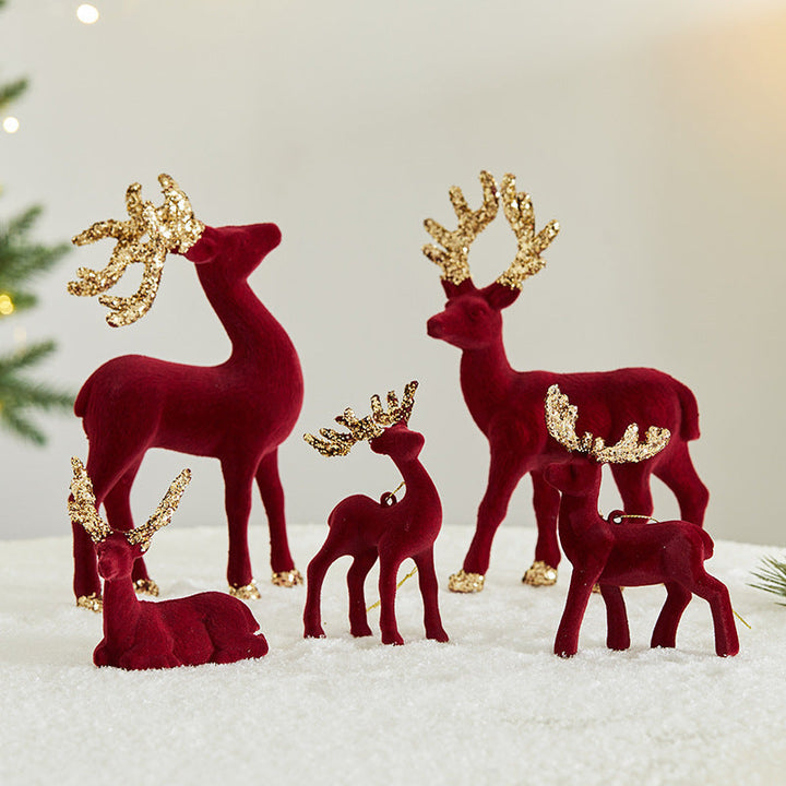 Glitter Flocked Reindeer Christmas Display Decor Set