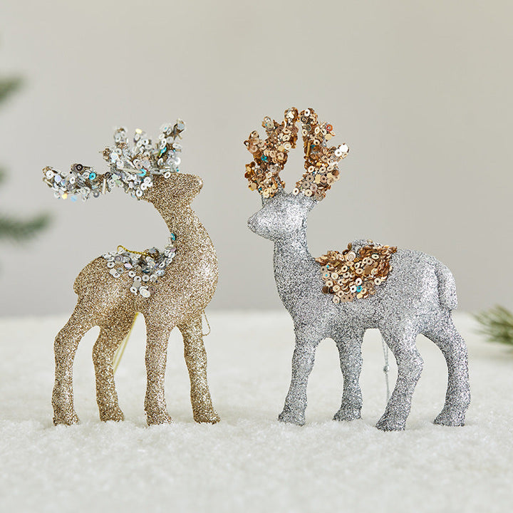 Glitter Flocked Reindeer Christmas Display Decor Set