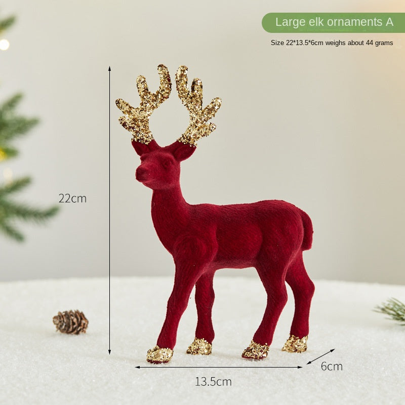 Glitter Flocked Reindeer Christmas Display Decor Set