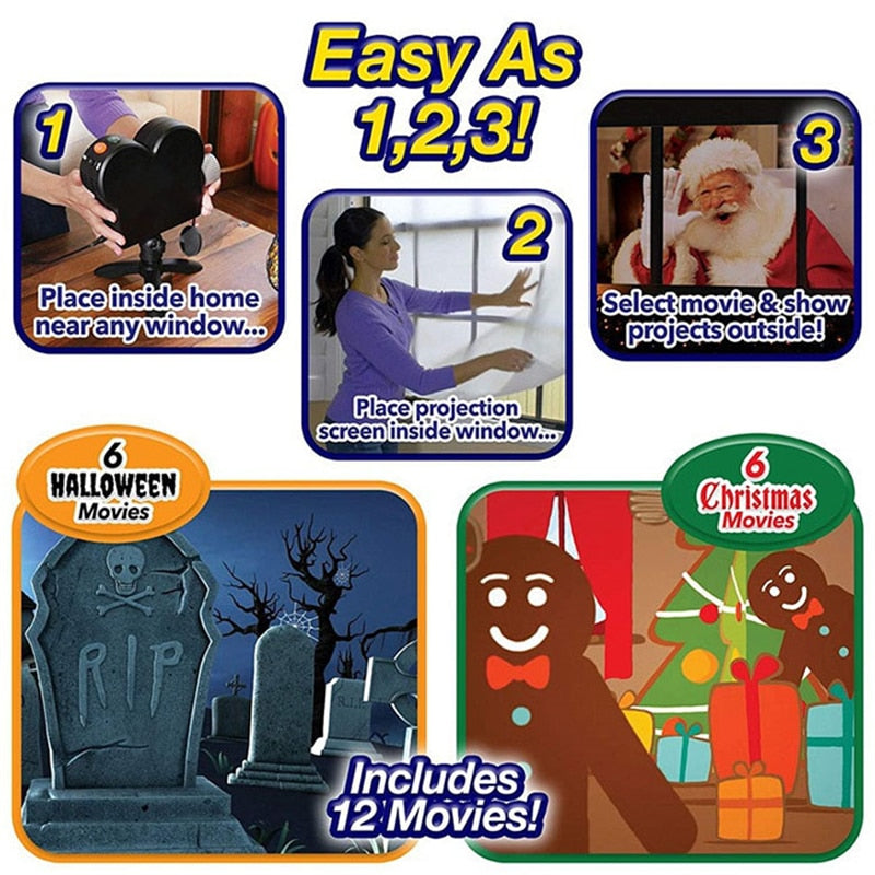 Seasonal Window Projector for 12 Christmas & Halloween Movies