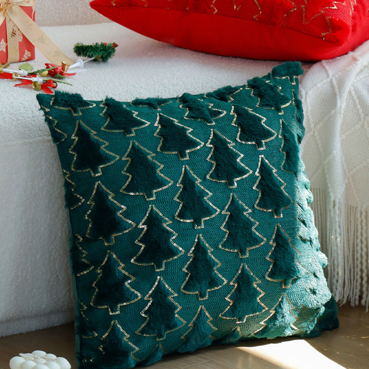 Christmas Sequin Pillow Cover | Plush Teal Tree Decor