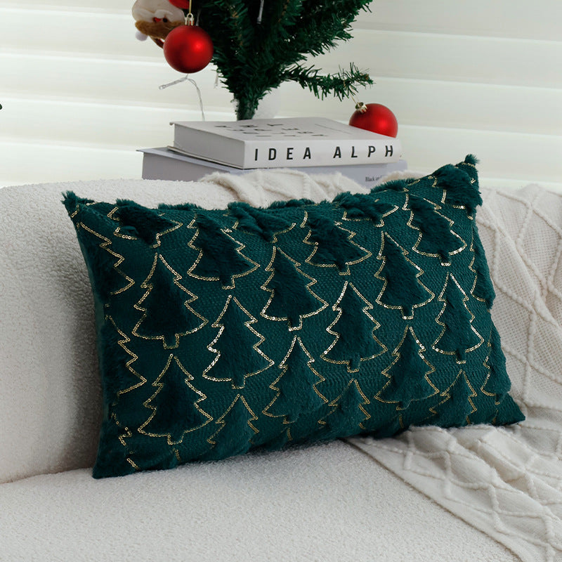 Christmas Sequin Pillow Cover | Plush Teal Tree Decor
