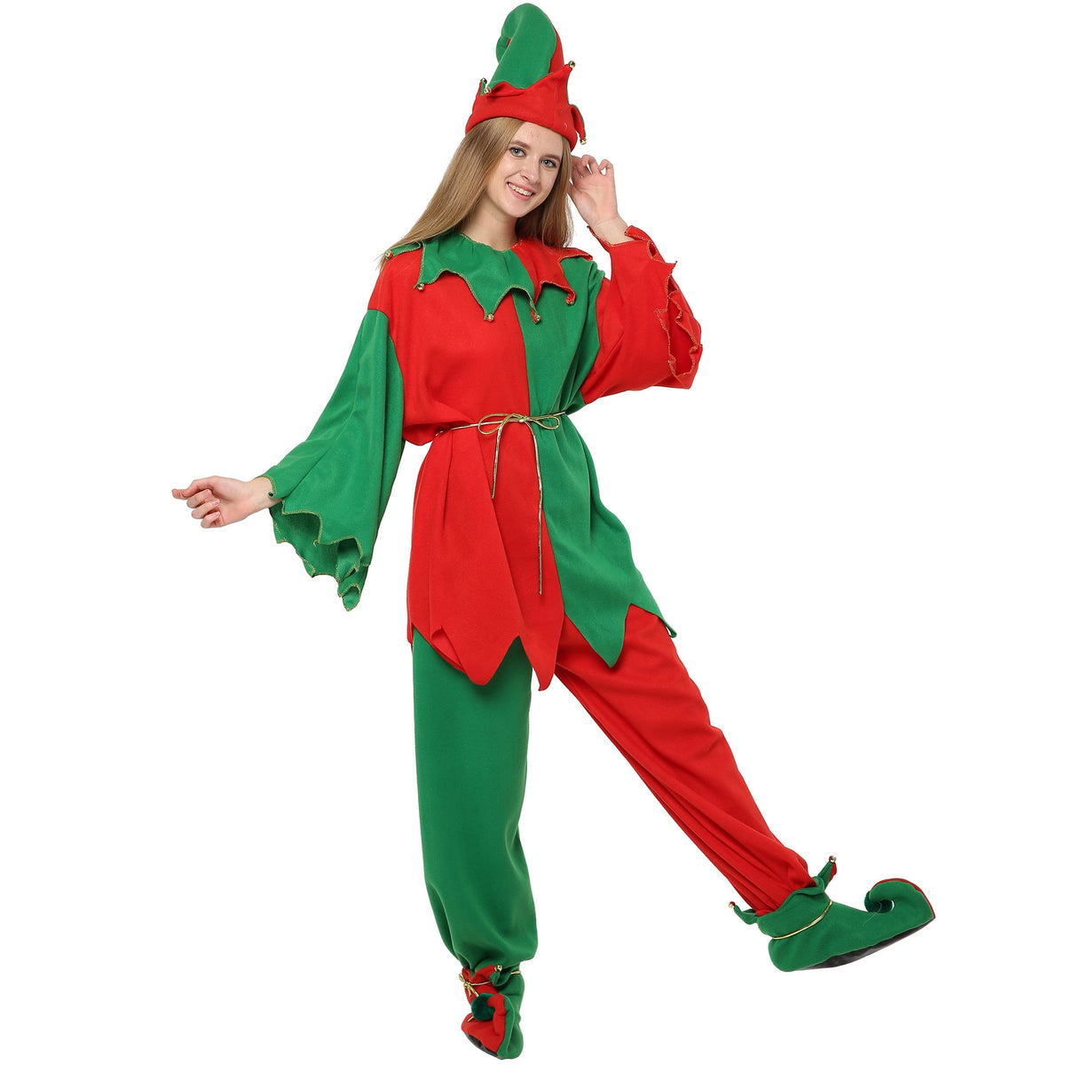 Women's Christmas Elf Costume Set With Hat & Shoe Covers