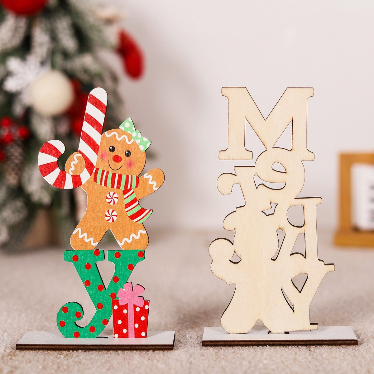 Wooden Christmas Table Decor for Playful Holiday Cheer