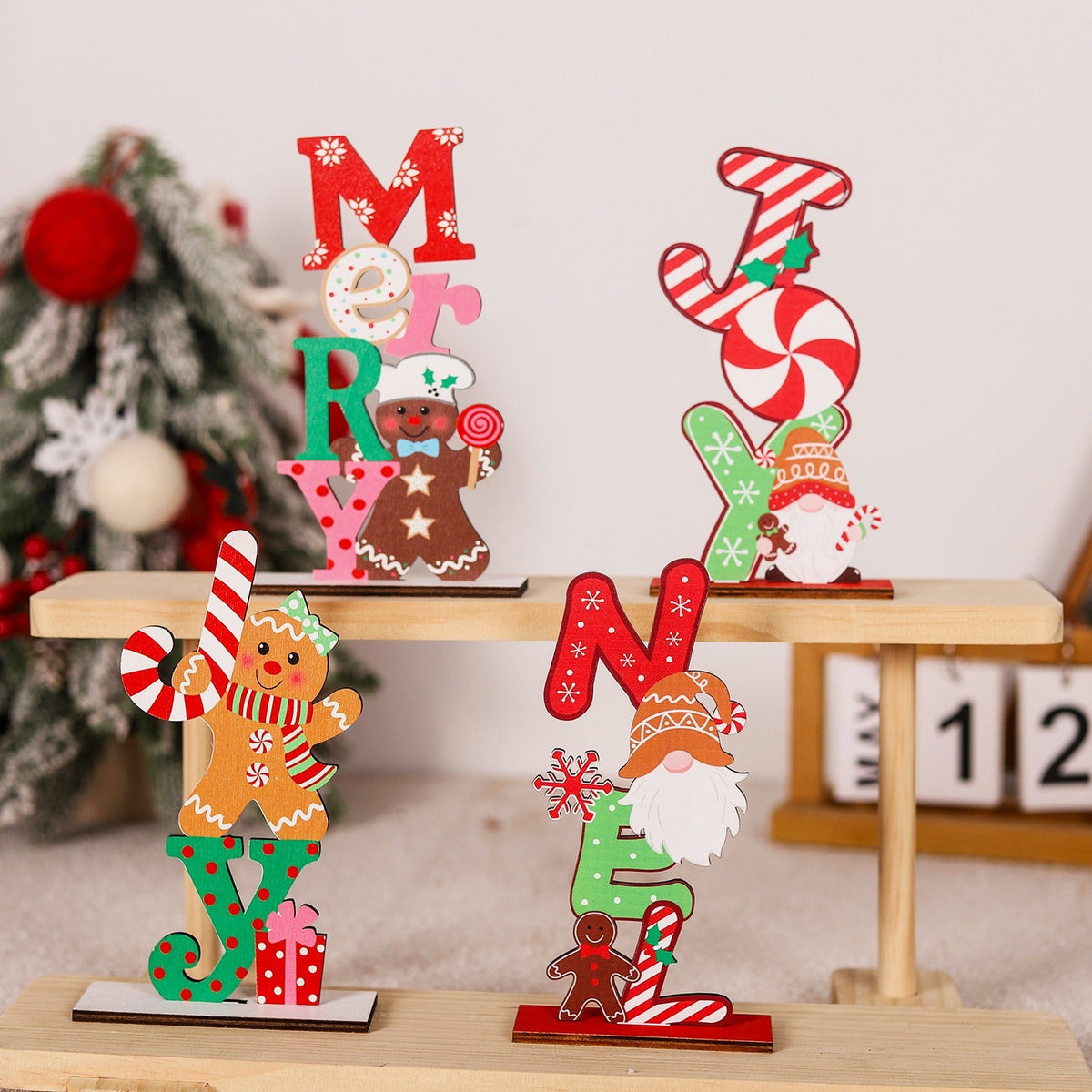 Wooden Christmas Table Decor for Playful Holiday Cheer