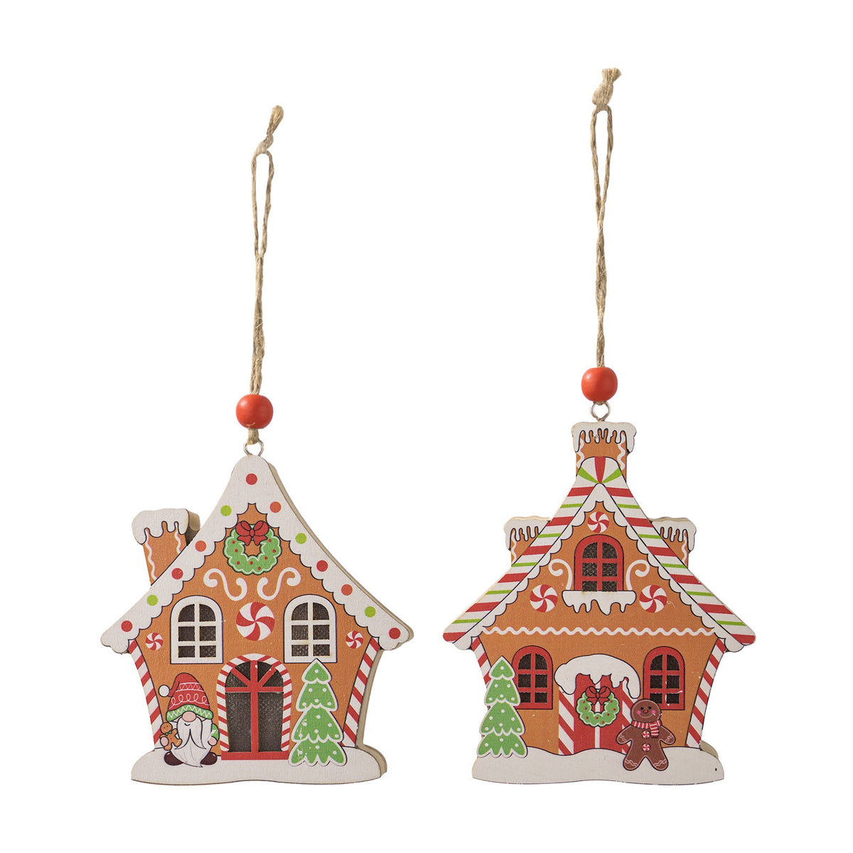 Gingerbread Hut Wooden Pendant with Glowing Window Light
