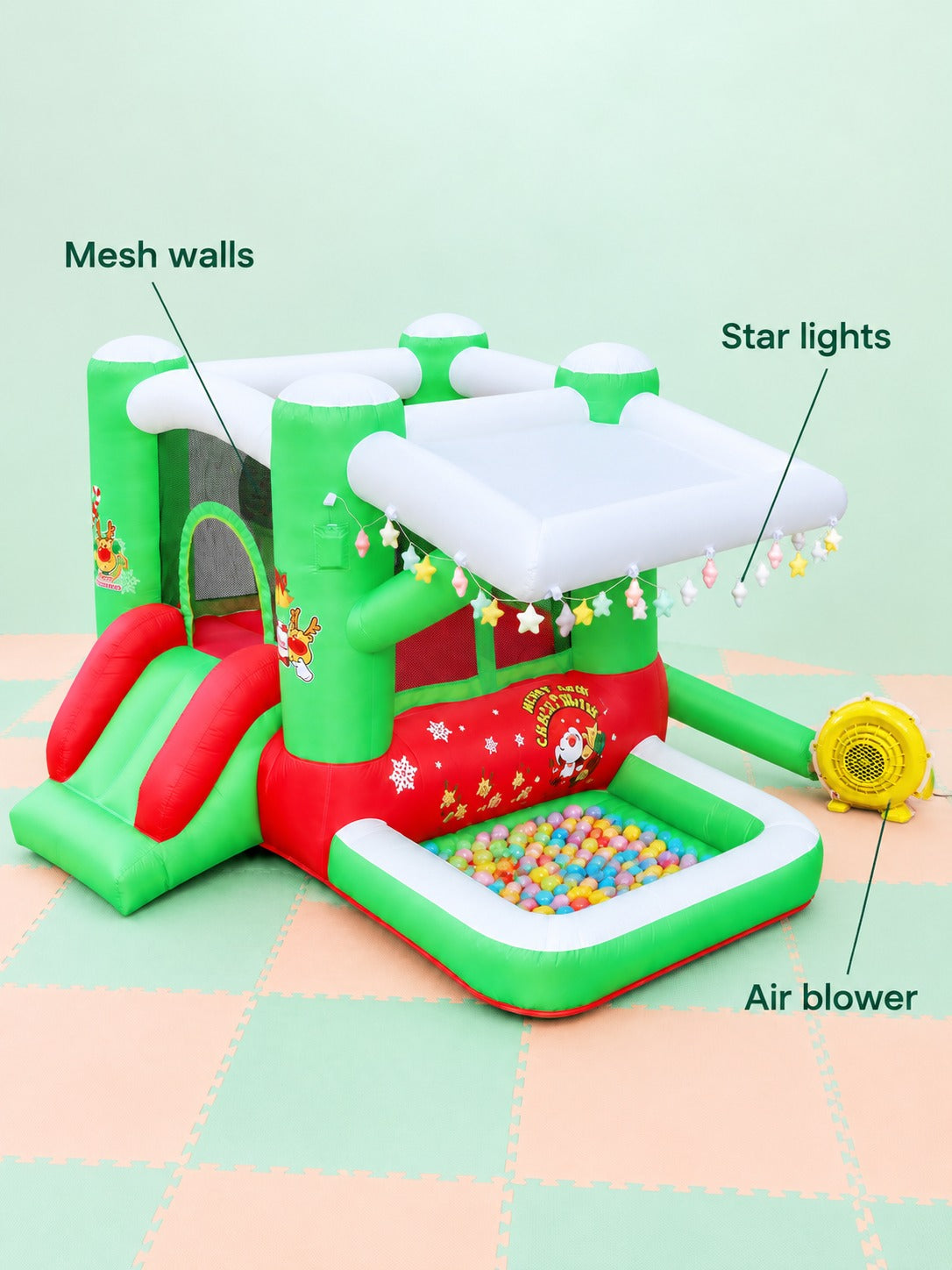 Christmas Inflatable Bouncer for Kids with Slide and Blower