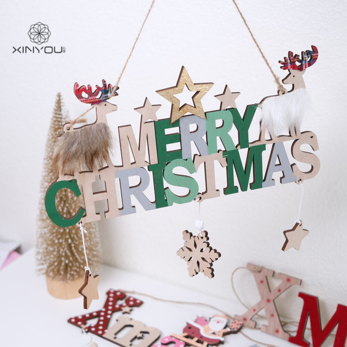 Wooden Christmas Hanging Sign for Festive Door Decor