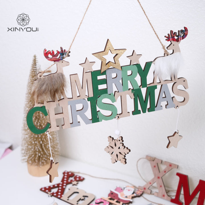 Wooden Christmas Hanging Sign for Festive Door Decor