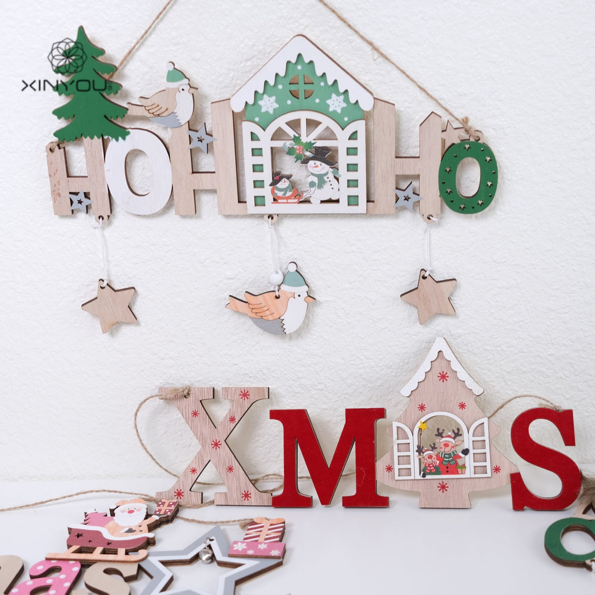 Wooden Christmas Hanging Sign for Festive Door Decor