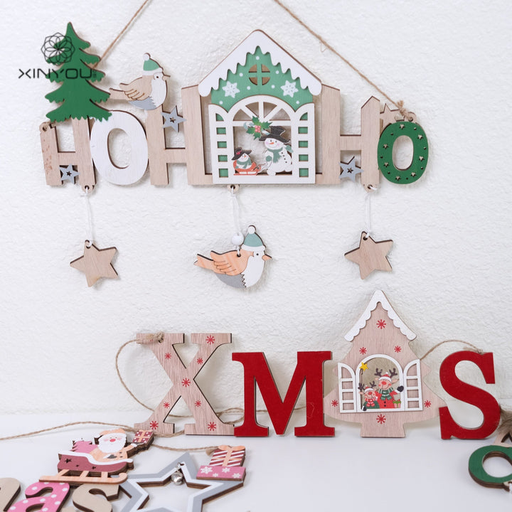 Wooden Christmas Hanging Sign for Festive Door Decor