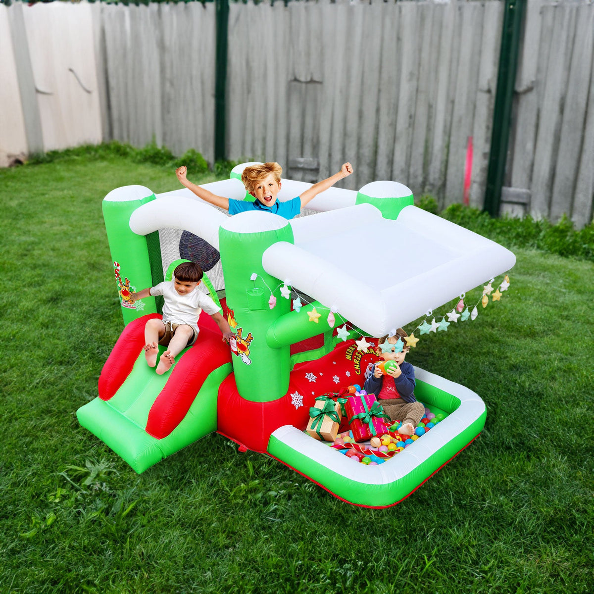 Christmas Inflatable Bouncer with Slide and Ball Pit