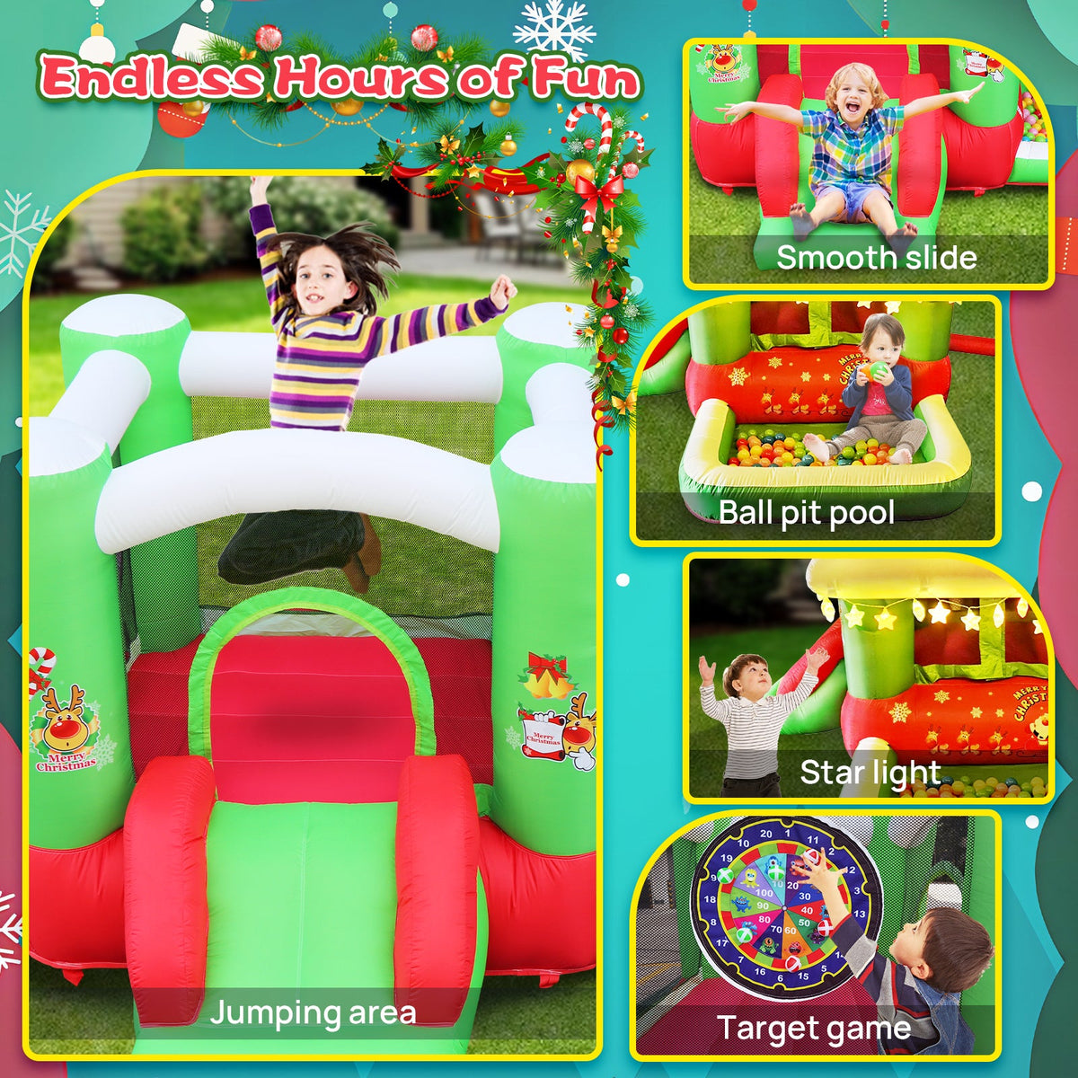 Christmas Inflatable Bouncer with Slide and Ball Pit