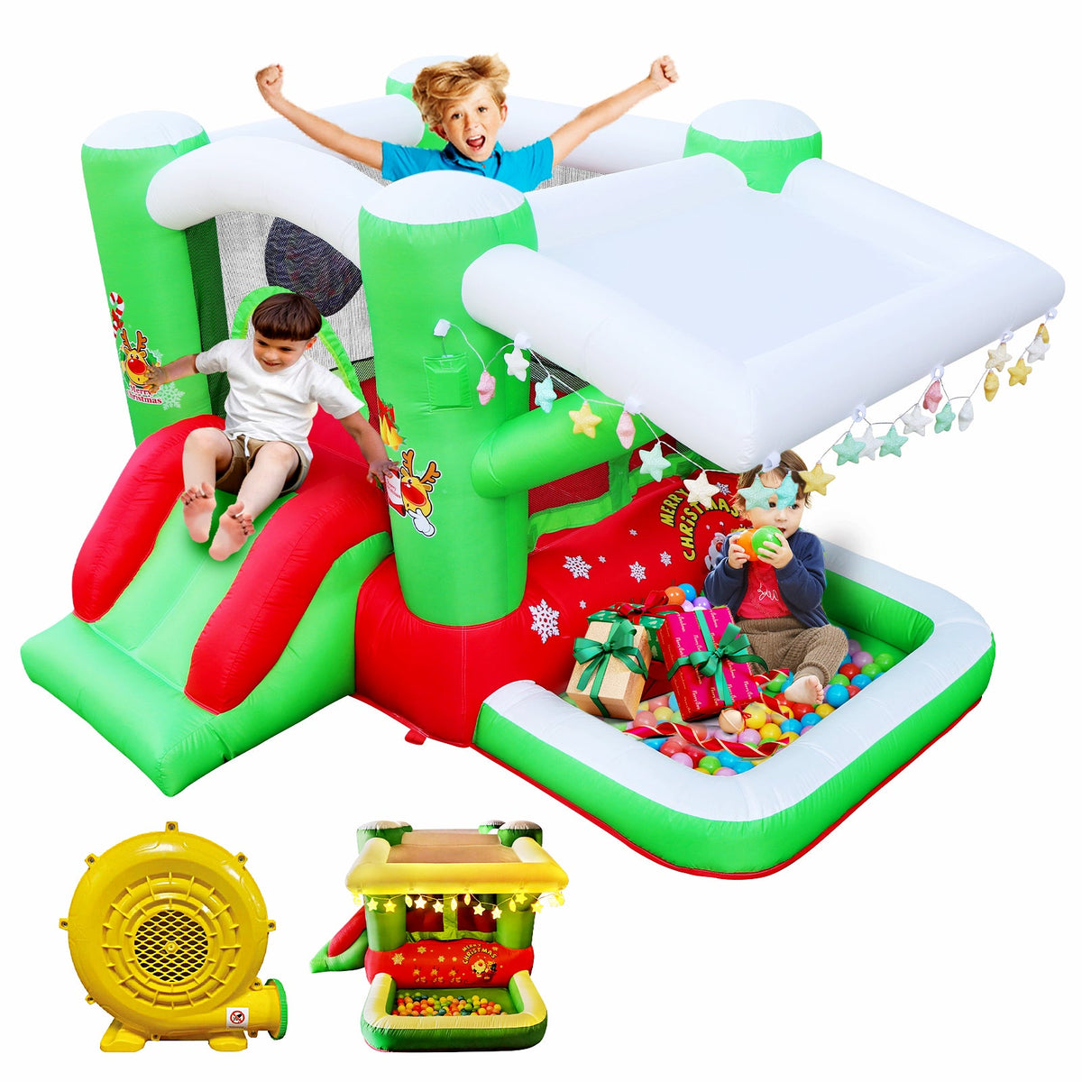 Christmas Inflatable Bouncer with Slide and Ball Pit