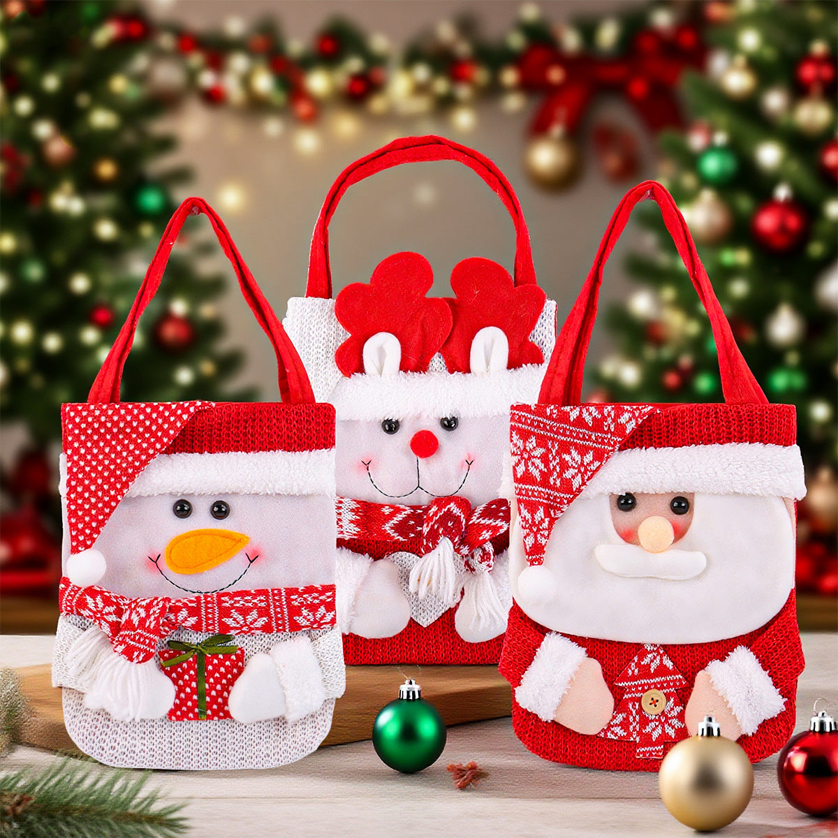 Christmas Gift Bag With Reusable Knitted Character Design