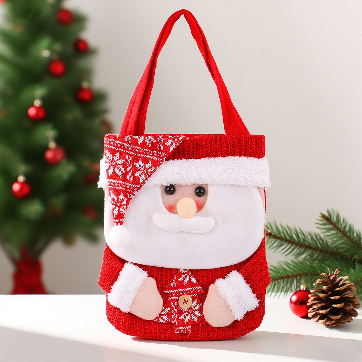 Christmas Gift Bag With Reusable Knitted Character Design