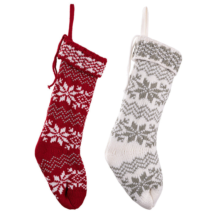 Knitted Christmas Stockings With Snowflake Design Set