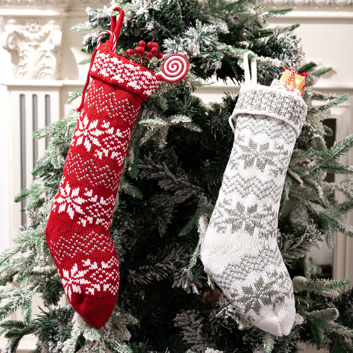 Knitted Christmas Stockings With Snowflake Design Set