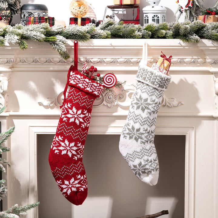 Knitted Christmas Stockings With Snowflake Design Set