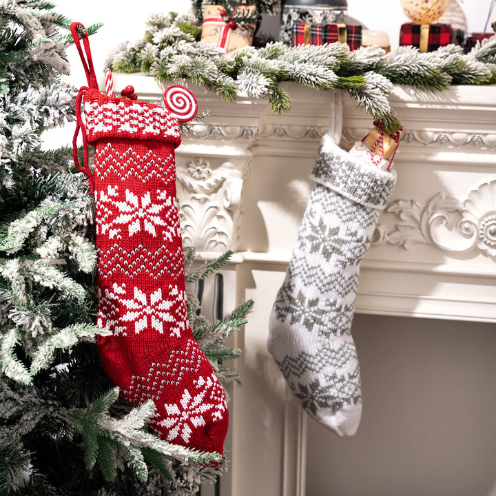 Knitted Christmas Stockings With Snowflake Design Set