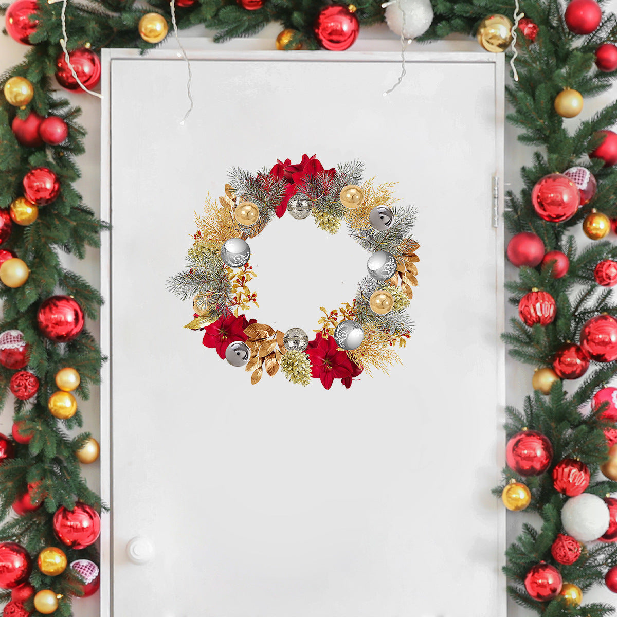Christmas Wreath Set with Poinsettia and Gold Baubles