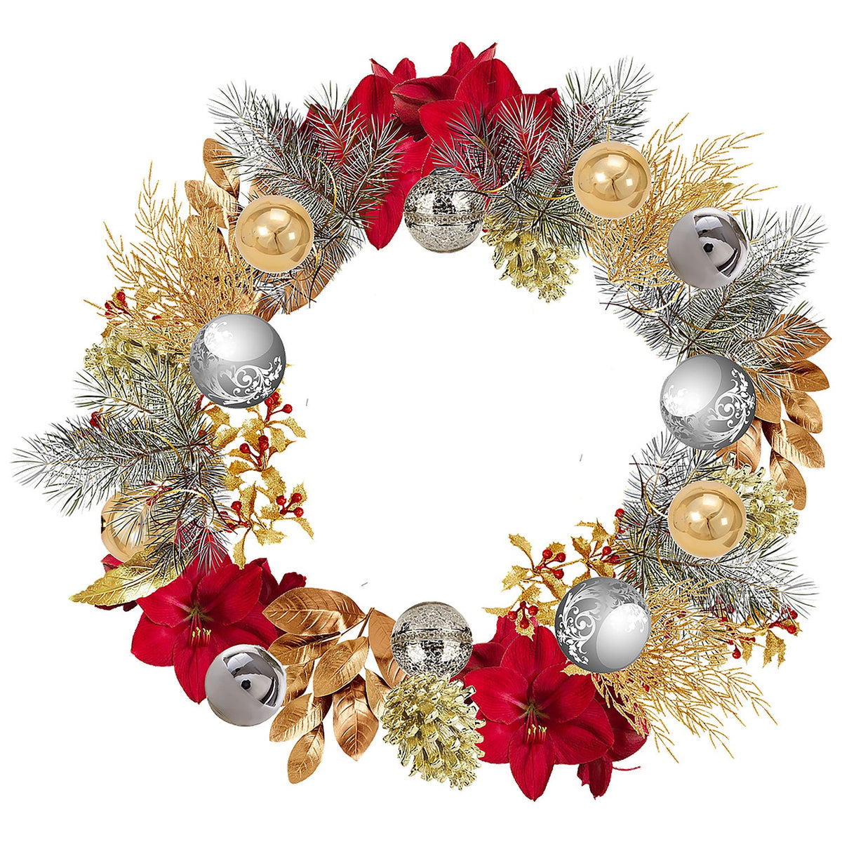 Christmas Wreath Set with Poinsettia and Gold Baubles