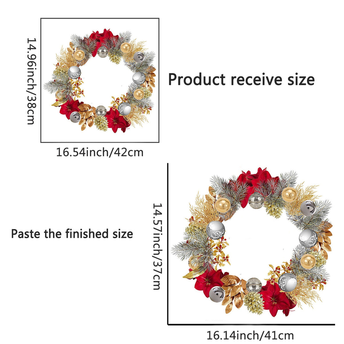 Christmas Wreath Set with Poinsettia and Gold Baubles