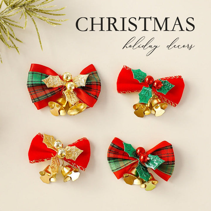 Christmas Bow Ornament Wreath Decor With Gold Bells