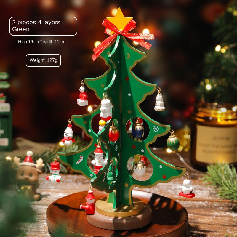 Mini Wooden Christmas Tree Decor for Small Spaces & Shelves