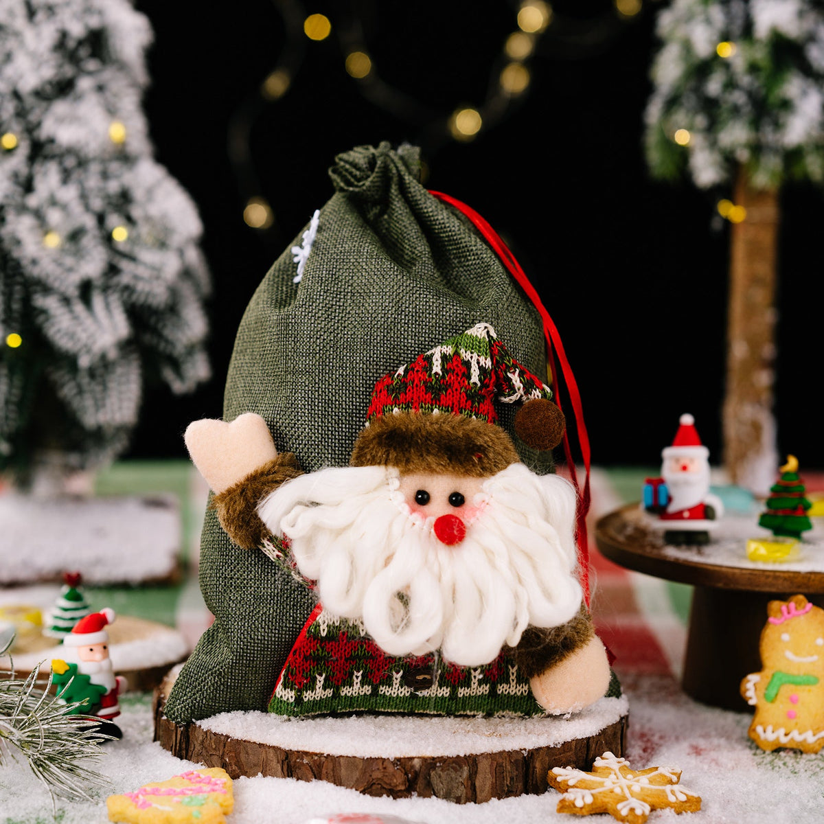 Christmas Gift Bags with Plush Santa, Snowman & Reindeer